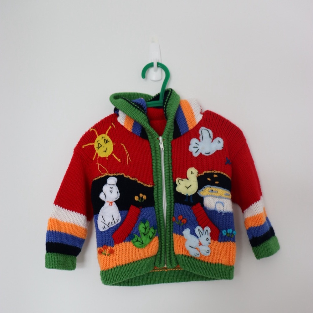 Handmade alpaca knit hoodie fits 18m